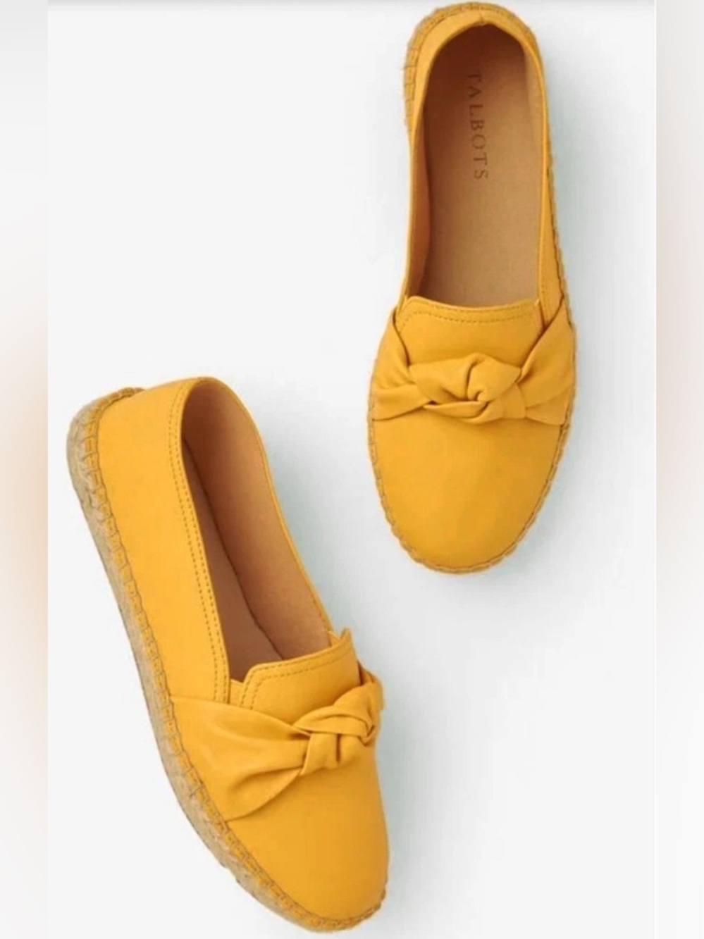 Talbots Yellow Leather Top Knot Espadrilles Preppy Slip On Casual Size 8.5 M